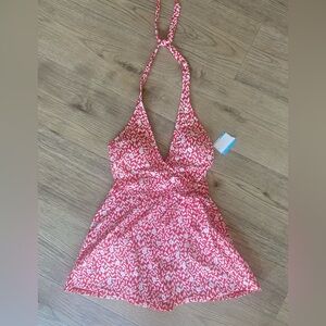 Draper James RSVP NWT UPF 50 Picnic Summer Faux Wrap Halter Swimdress Size XS